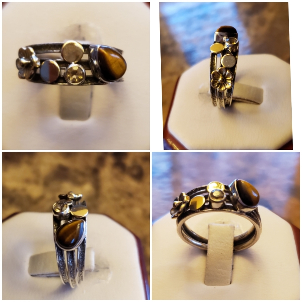 Tigers Eye & Topaz Ring Size 7 - Picture 3 of 7